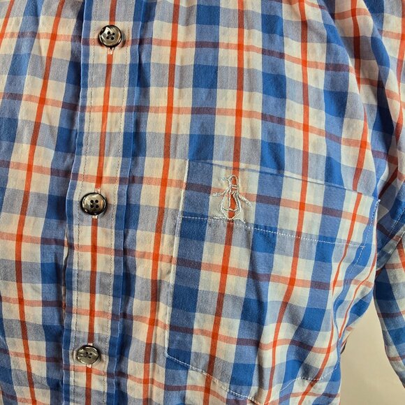 Original Penguin Shirt Mens Medium Blue Button Up Plaid Classic Fit Lightweight - Picture 3 of 7